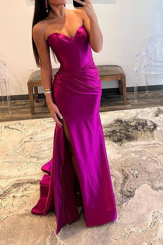 Tight and sweet purple front slit length and floor length prom dress