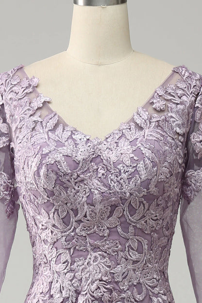 Grey purple lace chiffon mother of the bride dress