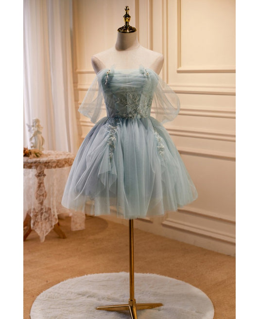 Elegant and sexy sky blue beaded strapless sleeveless pearl sequin short party dress sky blue pleated backless cocktail dress