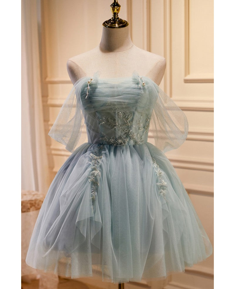 Elegant and sexy sky blue beaded strapless sleeveless pearl sequin short party dress sky blue pleated backless cocktail dress