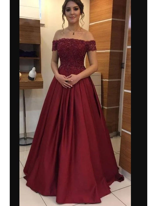 A-Line Wedding Guest Dresses Minimalist Dress Evening Party Prom Floor Length Short Sleeve Strapless Jersey with Beading Appliques