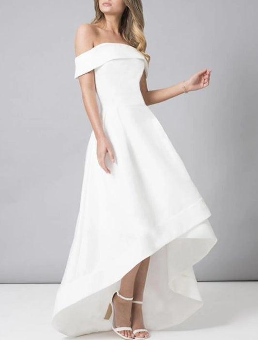 Simple Wedding Dresses Wedding Dresses A-Line Camisole Sleeveless Tea Length Satin Bridal Gowns With Pleats Solid Color