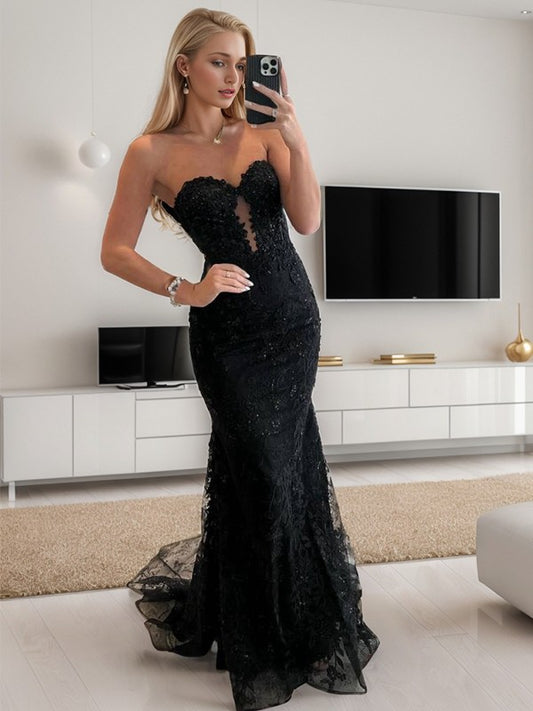 Elegant decal lace and floor length lace sleeveless off shoulder prom dress