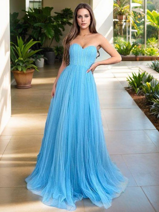 A-shaped Sweetheart Sweeping Thin Gauze Tight Chest and Floor Length Prom Dress