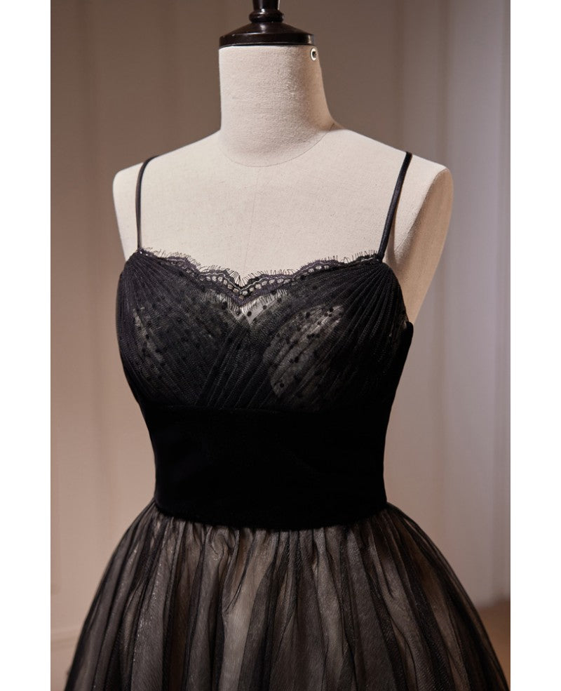 Elegant and sexy black paired with lace shoulder straps sleeveless short party dress black backless hanging neck short cocktail dress