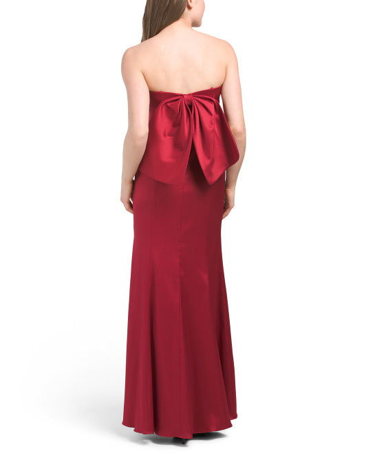 Back bow elastic strapless sleeveless prom dress