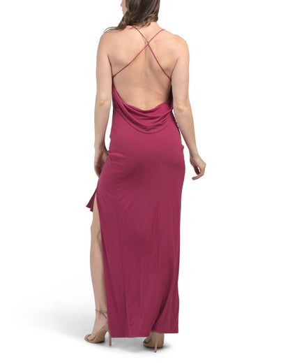Minimalist thin shoulder strap with open front slit and long backless prom dress