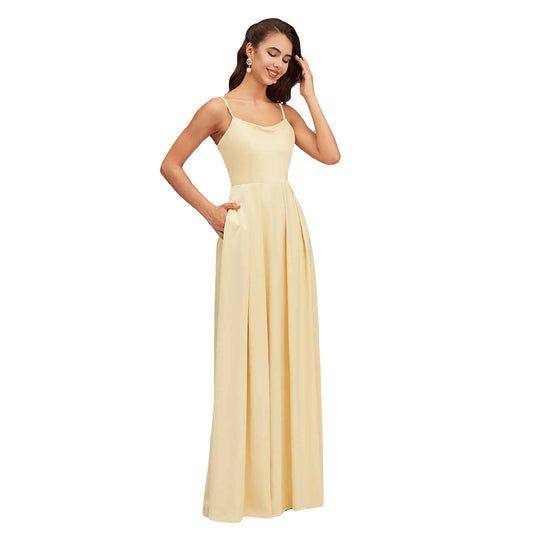 Simple Spaghetti Straps Long Soft Satin Bridesmaid Dresses