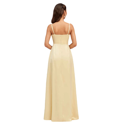 Simple Spaghetti Straps Long Soft Satin Bridesmaid Dresses