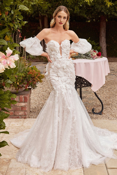 V-neck strapless mermaid lace wedding dress