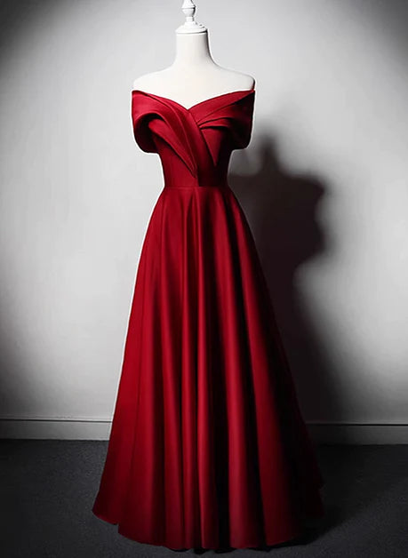 Off shoulder red long ball dress, red off shoulder long formal dress, red satin ball dress, red evening dress, red ball dress long dress