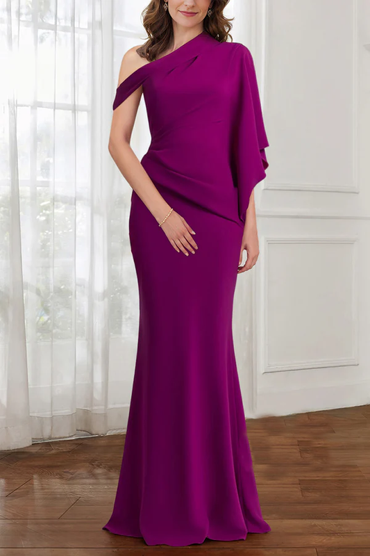 Speaker One Shoulder Empire Drawdown Long Mother of the Bride Dress