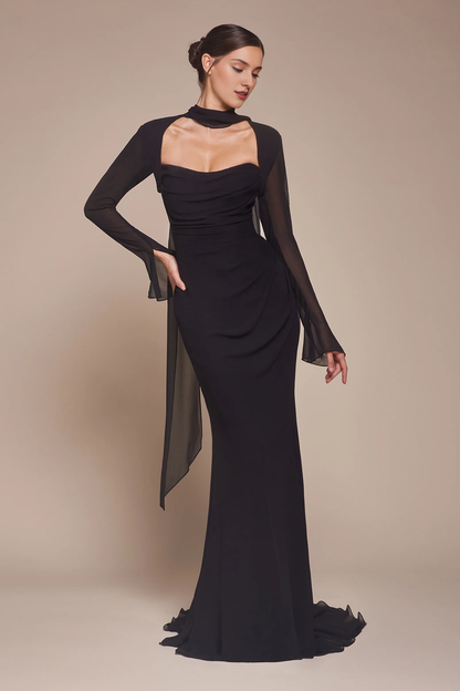 Chiffon long strapless long sleeved slim fit evening dress