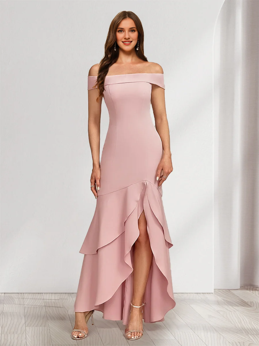 Speaker/Mermaid off shoulder sleeveless and floor length godons evening dresses