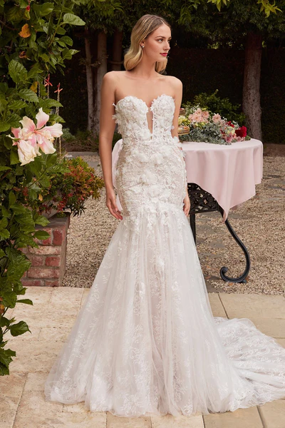 V-neck strapless mermaid lace wedding dress