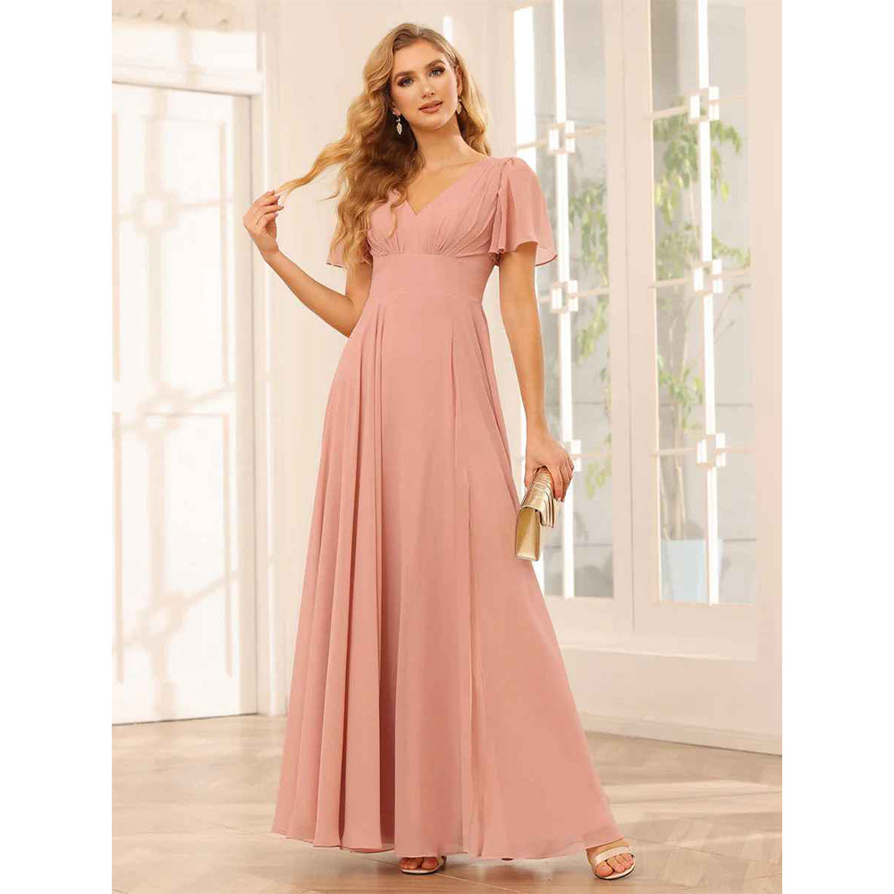 A-Line/Princess V-Neck Long Bridesmaid Dresses With Split Side