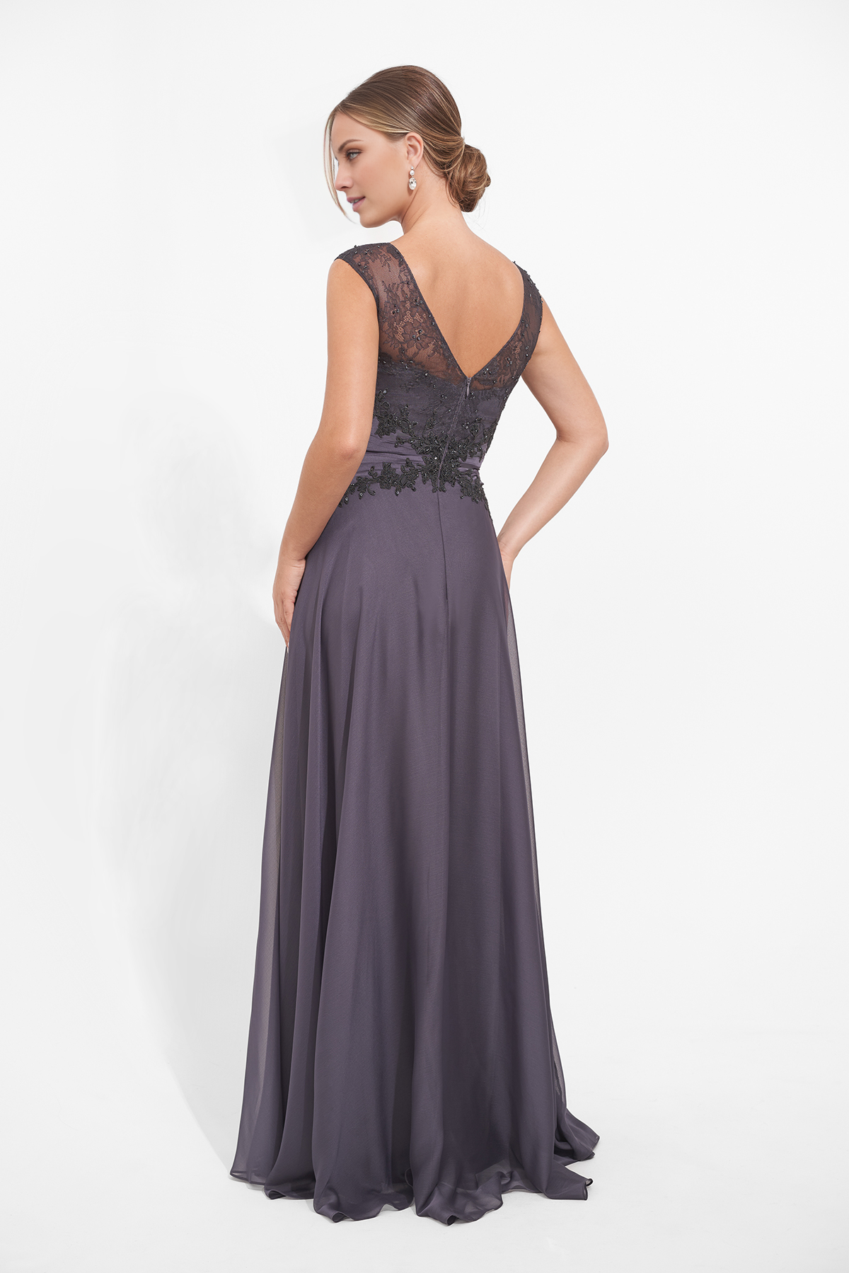 A-line chiffon lace bead pleats and floor length mother of bride dress