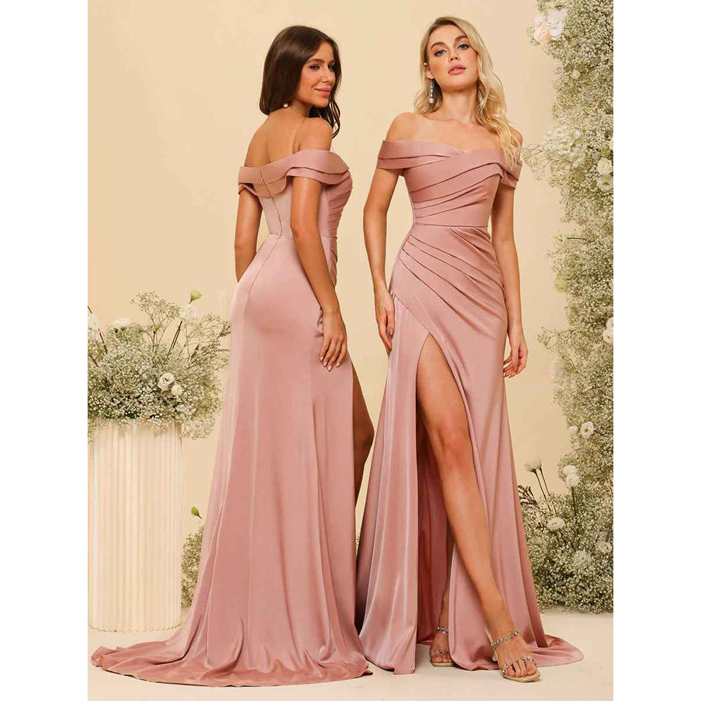 Sheath/Column Off-The-Shoulder Long Formal Dresses With Split Side