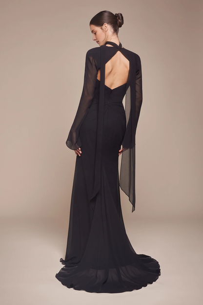 Chiffon long strapless long sleeved slim fit evening dress