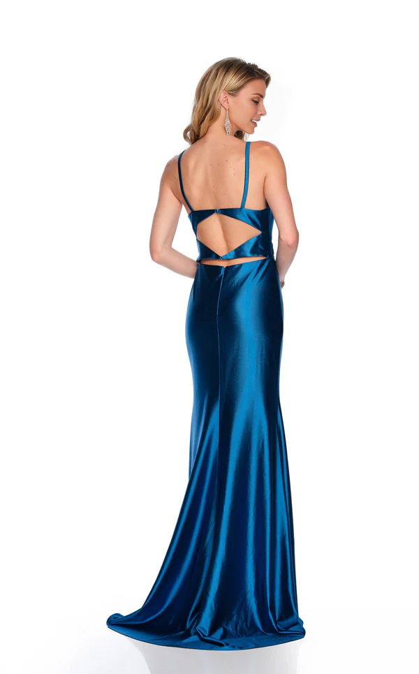 V-neck spaghetti strap sleeveless backless side slit floor-length evening dress