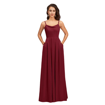 Simple Spaghetti Straps Long Soft Satin Bridesmaid Dresses