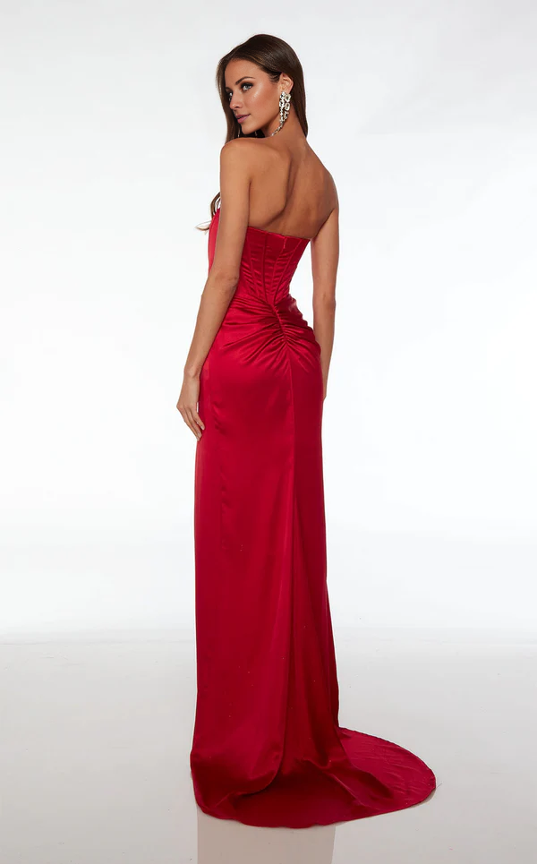 Strapless straight neckline corset floor-length evening dress