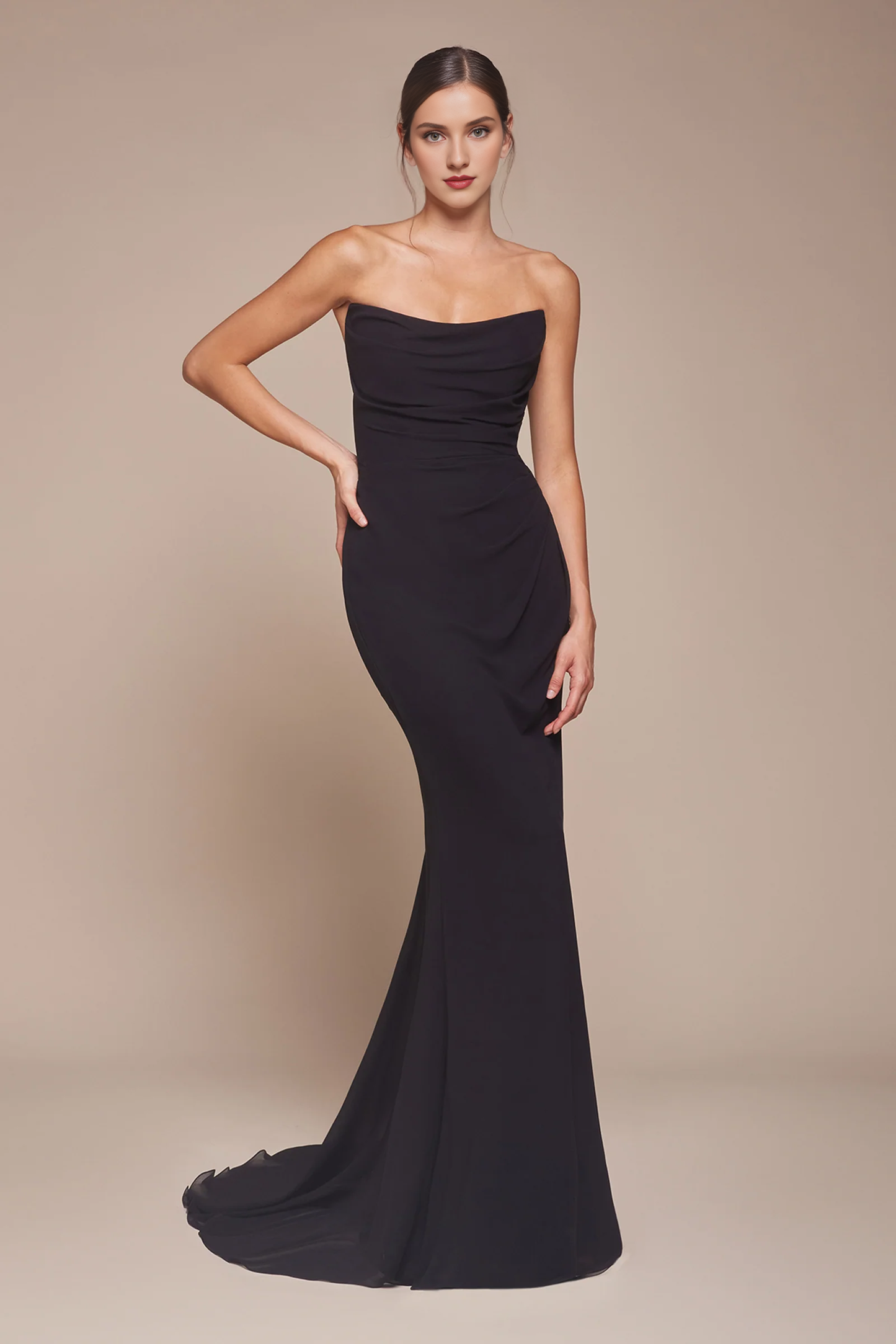 Chiffon long strapless long sleeved slim fit evening dress