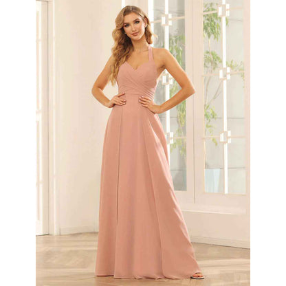 A-Line/Princess Halter Long Bridesmaid Dresses With Split Side