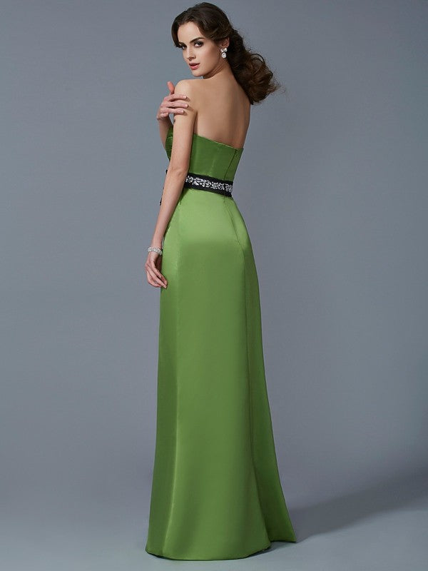 Sheath/Column Strapless Sleeveless Sash/Ribbon/Belt Long Satin Bridesmaid Dresses