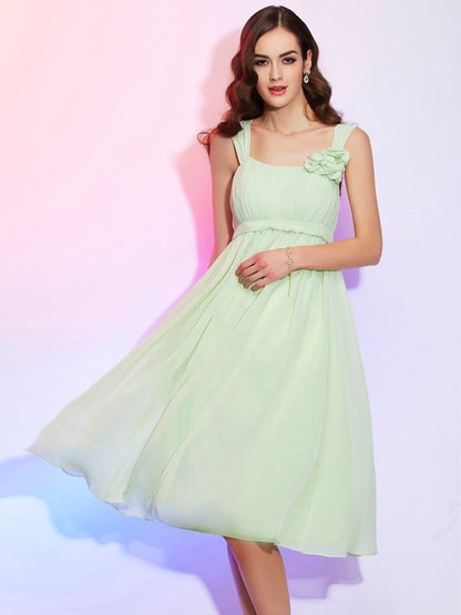 A-Line/Princess Straps Sleeveless Pleats Short Chiffon Bridesmaid Dresses