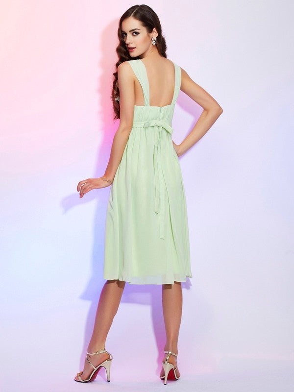 A-Line/Princess Straps Sleeveless Pleats Short Chiffon Bridesmaid Dresses