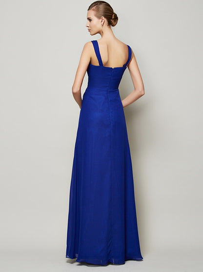 Sheath/Column Straps Sleeveless Pleats Long Chiffon Bridesmaid Dresses