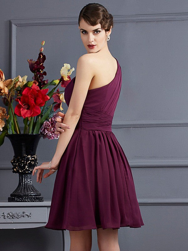 A-Line/Princess One-Shoulder Sleeveless Pleats Short Chiffon Bridesmaid Dresses