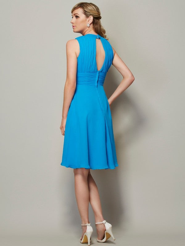 A-Line/Princess High Neck Sleeveless Pleats Short Chiffon Bridesmaid Dresses