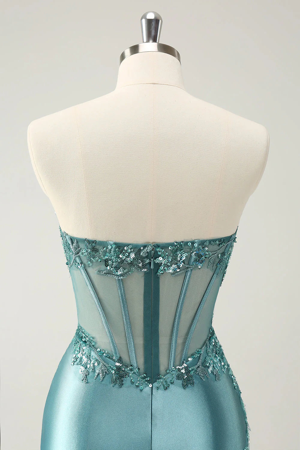 Flash tight strapless corset peacock blue decal back to school dress