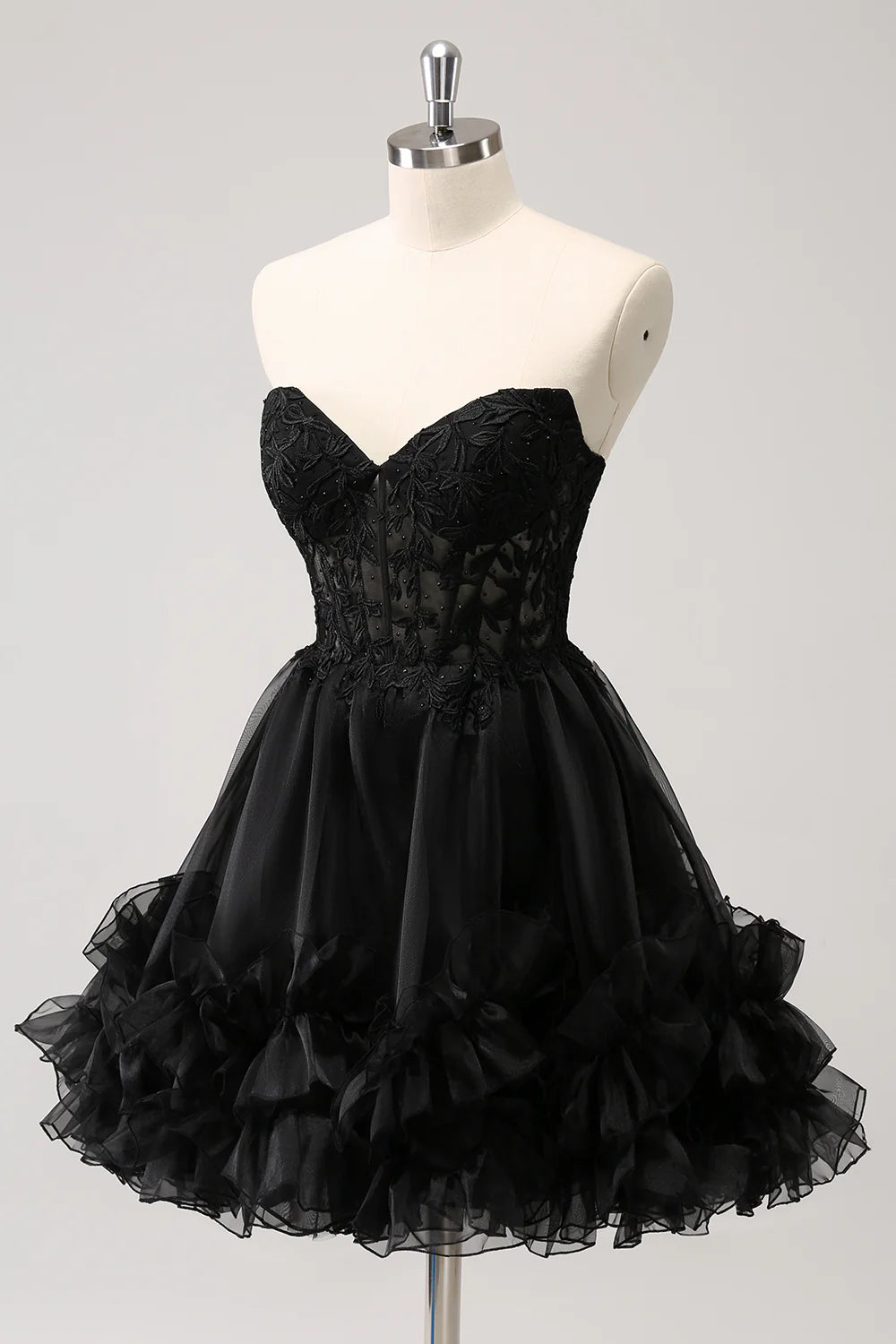 Shiny Black A-Shape Sweetheart Corset Beaded Homecoming Dress