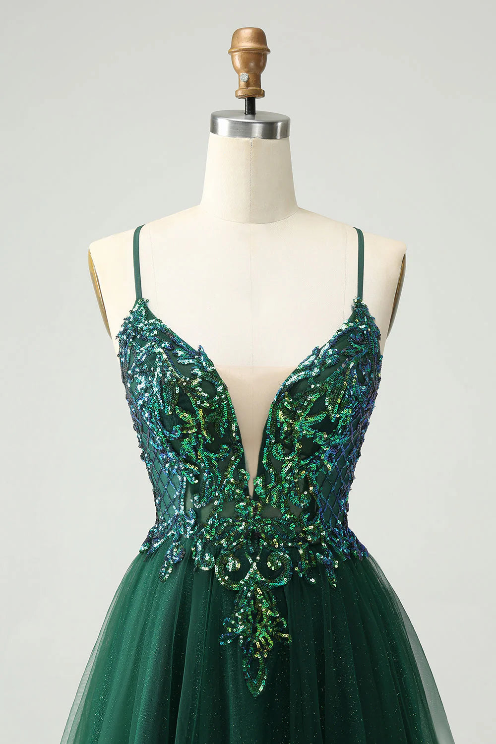 Cute dark green A-line V-neck sequined short back to school dress