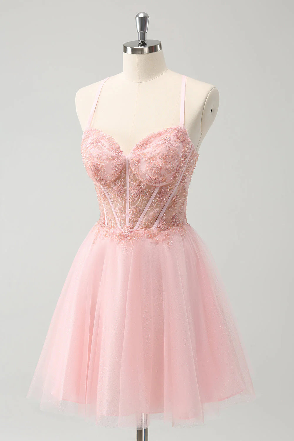 Pink chiffon A-line tight corset short back to school dress