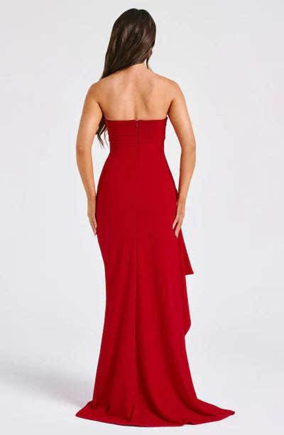 Strapless collar crepe side slit and floor length Prom dress