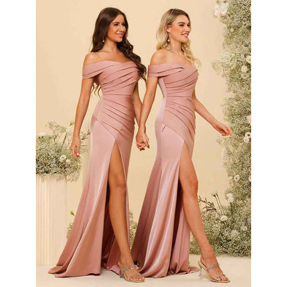 Sheath/Column Off-The-Shoulder Long Formal Dresses With Split Side