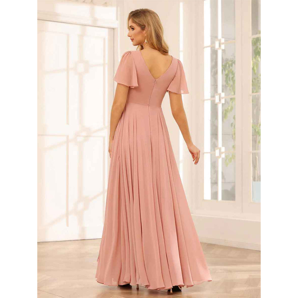 A-Line/Princess V-Neck Long Bridesmaid Dresses With Split Side