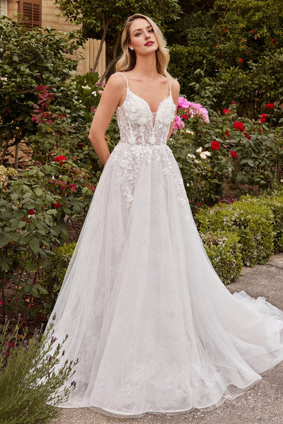 Lace A-line layered lace organza cover layer deep V-neckline tight corset three-dimensional floral decal wedding dress