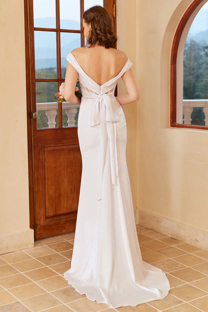 Fish tail exposed shoulder tight corset and floor wedding dress