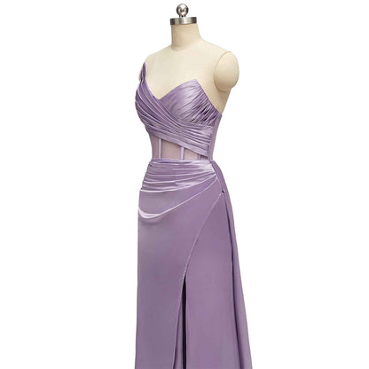 Sexy See Through Side Slit Long Soft Satin Bridesmaid Dresses