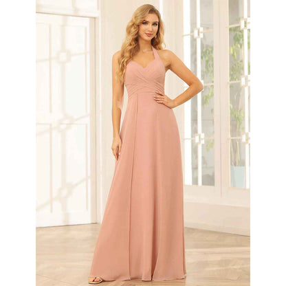 A-Line/Princess Halter Long Bridesmaid Dresses With Split Side