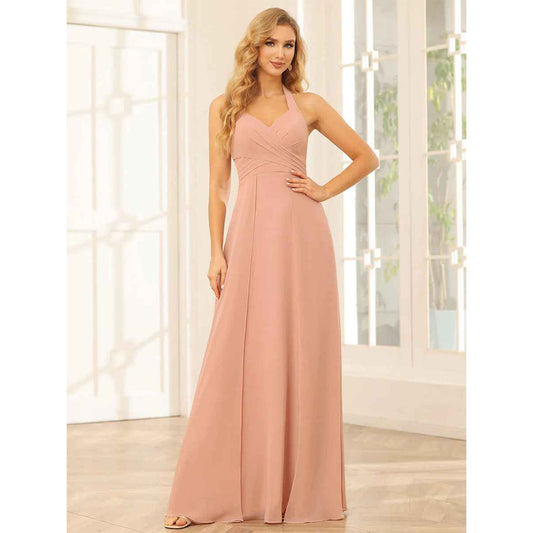 A-Line/Princess Halter Long Bridesmaid Dresses With Split Side