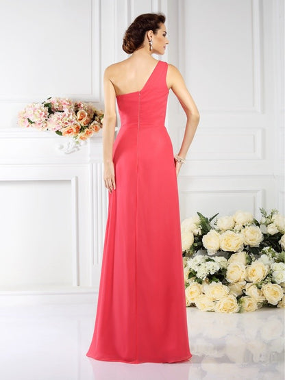 A-Line/Princess One-Shoulder Pleats Sleeveless Long Chiffon Bridesmaid Dresses