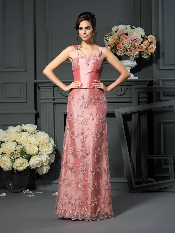 A-Line/Princess Straps Lace Sleeveless Long Taffeta Mother of the Bride Dresses