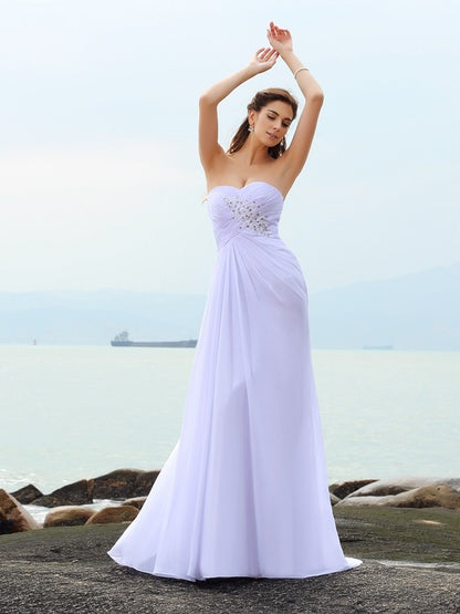 Sheath/Column Sweetheart Beading Sleeveless Long Chiffon Beach Wedding Dresses