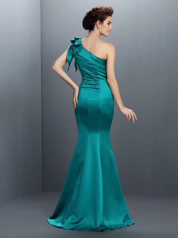 Trumpet/Mermaid One-Shoulder Sleeveless Long Satin Dresses